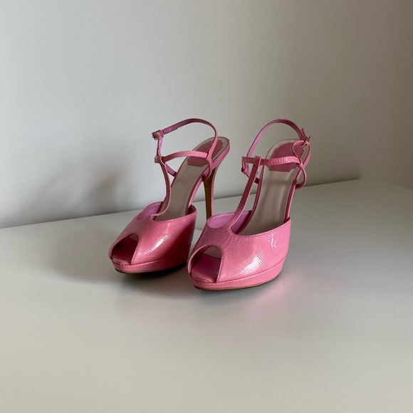 Dior Pink Lizard Embossed Peep Toe Platform Sandals - Picture 3 of 16